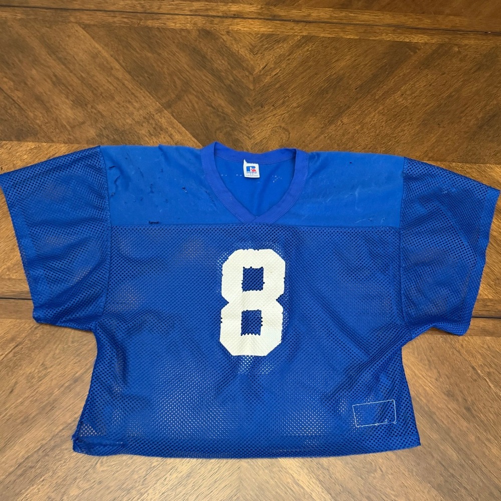 Vintage Russell Athletic Mesh Football Jersey Blue Number 8 Made in USA S-M
